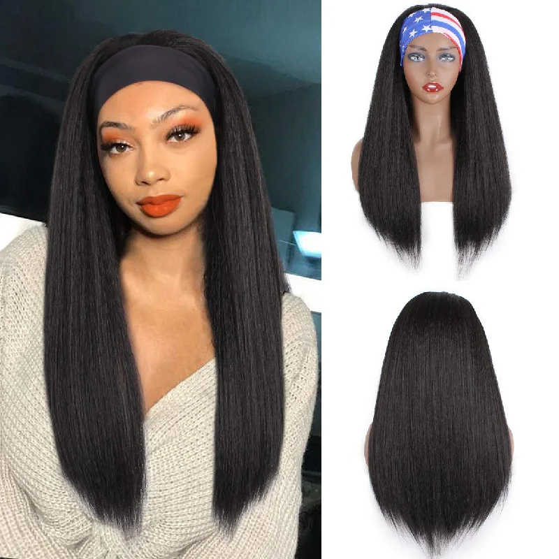 20 Inch Kinky Headband Wig Synthetic Hair Long Glueless Synthetic Yaki Straight Wigs