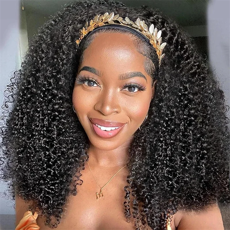 3c/4a Kinky Curly Headband Wig Human Hair 250% Density  Natural Curls Glueless Human Hair Wigs