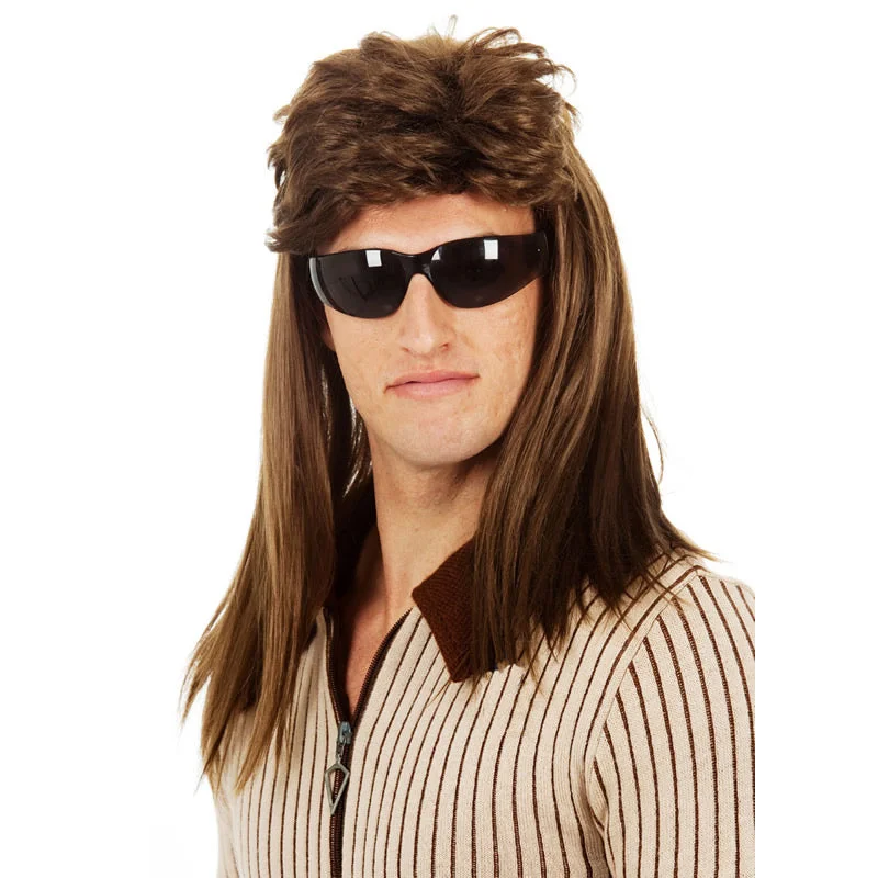 80s Bogan Mullet Wig Brown