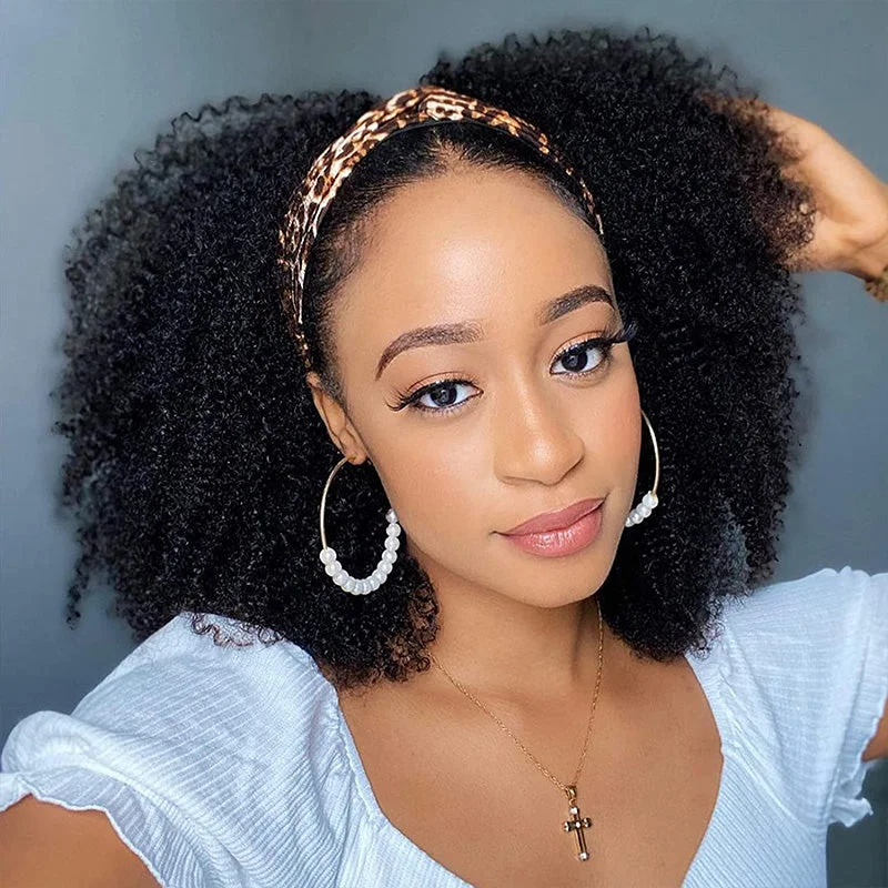 Afro Kinky Curly Headband Human Hair Wigs For Black Women (GET FREE TRENDY HEADBAND)