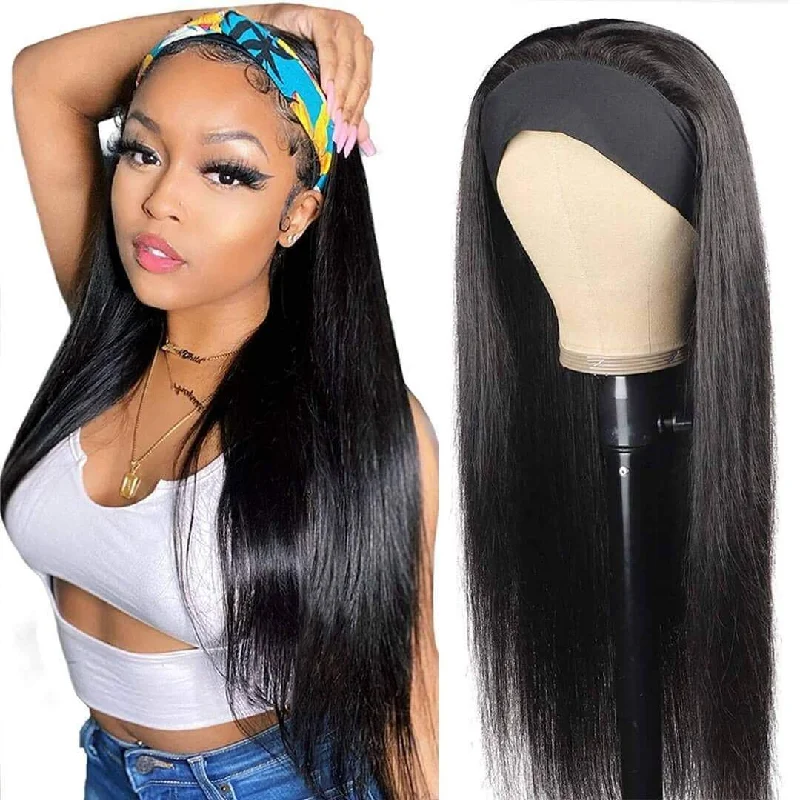 AngieQueen Straight Human Hair Wig Glueless Wig Brazilian Virgin Hair Machine Made Headband Wig 180% Density