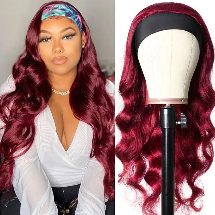 Burgundy Colored Headband Wig 180% Density