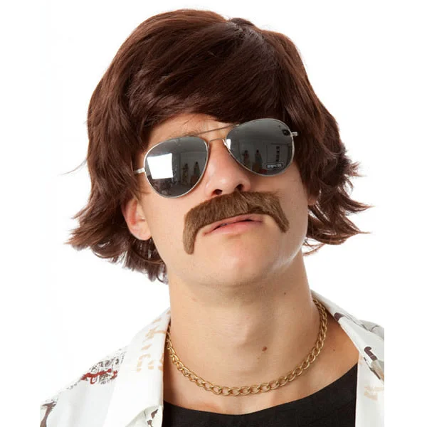 Buy 70s Shag Wig and Tash Brown