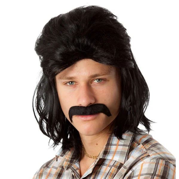 Buy 80s Mullet Wig and Tash Black