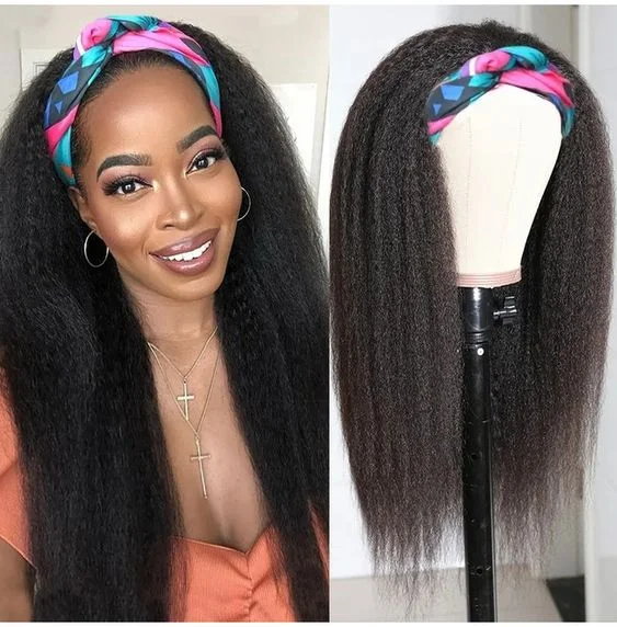 Glueless Human Hair Kinky Straight Headband Wig Yaki Straight Human Hair Wigs