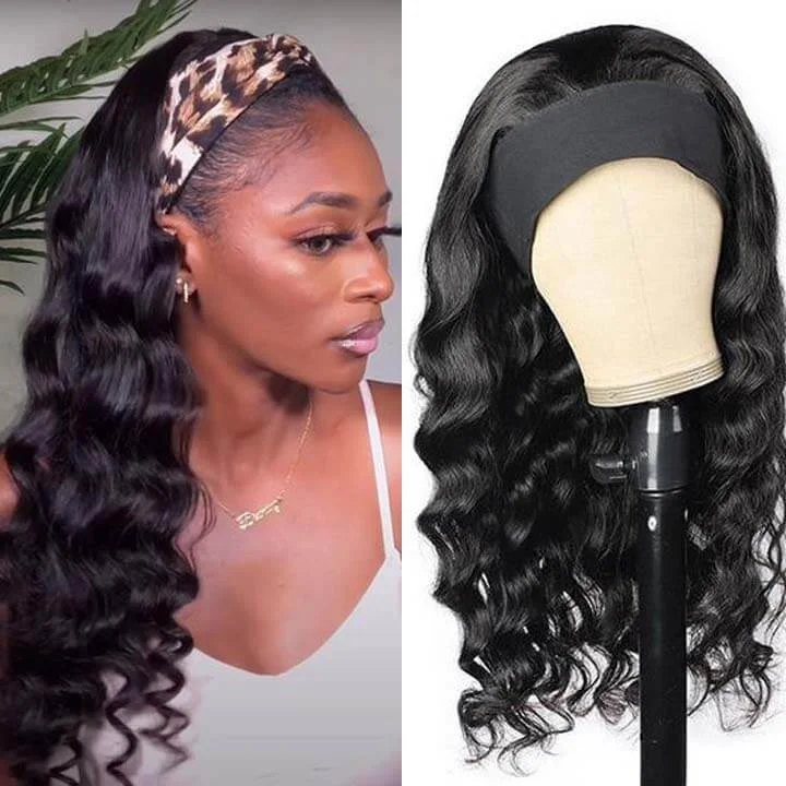 Headband Human Hair Wig Loose Deep Wave None Lace Wigs