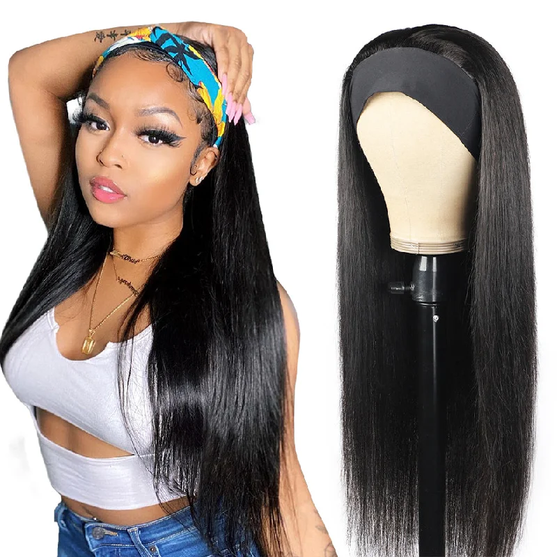 Headband Wig Straight Hair Human Hair Wigs None Lace Front Human Hair Wigs Glueless Headband Wigs