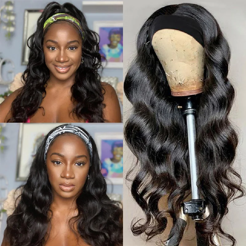 Headband Wigs Brazilian Body Wave Human Hair Wigs With Scarf Glueless Remy Headband Wigs