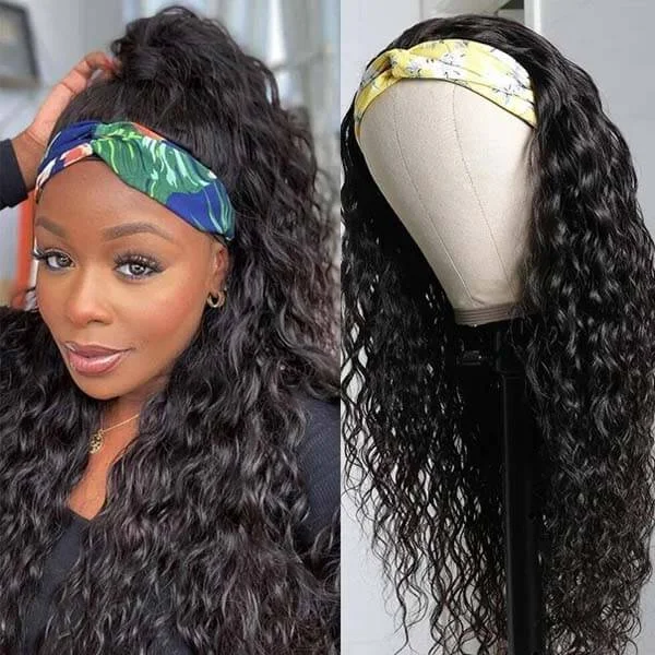 Water Wave Headband Wig Human Hair None Lace Front Wigs Headband Human Hair Wigs