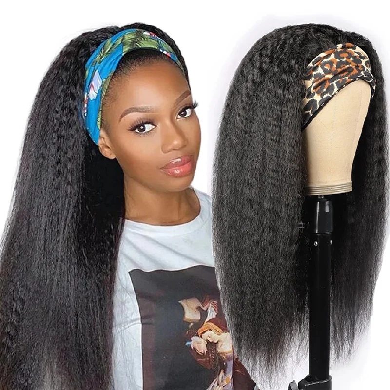 Headband Wigs Malaysian Kinky Straight Human Hair Wigs Yaki Straight Wig For Women Glueless Wigs