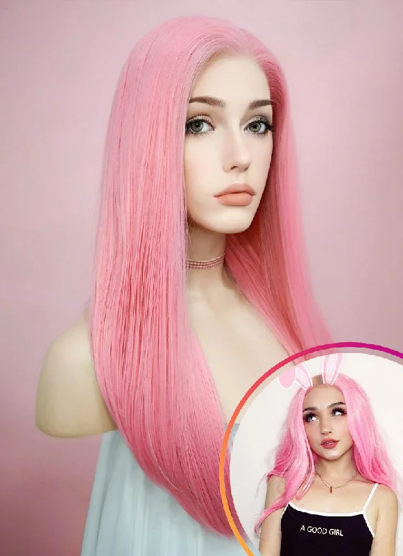 Pastel Pink Straight Lace Front Synthetic Wig LW769C