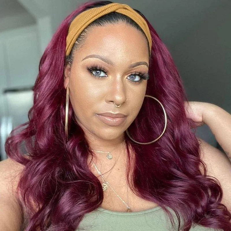 Hot Beauty Hair Redviolet Headband Wig With Dark Root Loose Wave(Get Free Headband Set)