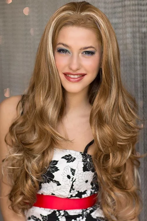 Light brown half wig with blonde highlights & loose waves: May