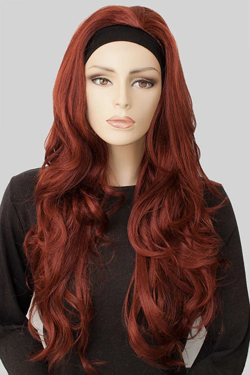 Red half wig hairpiece extension, wavy: Robyn