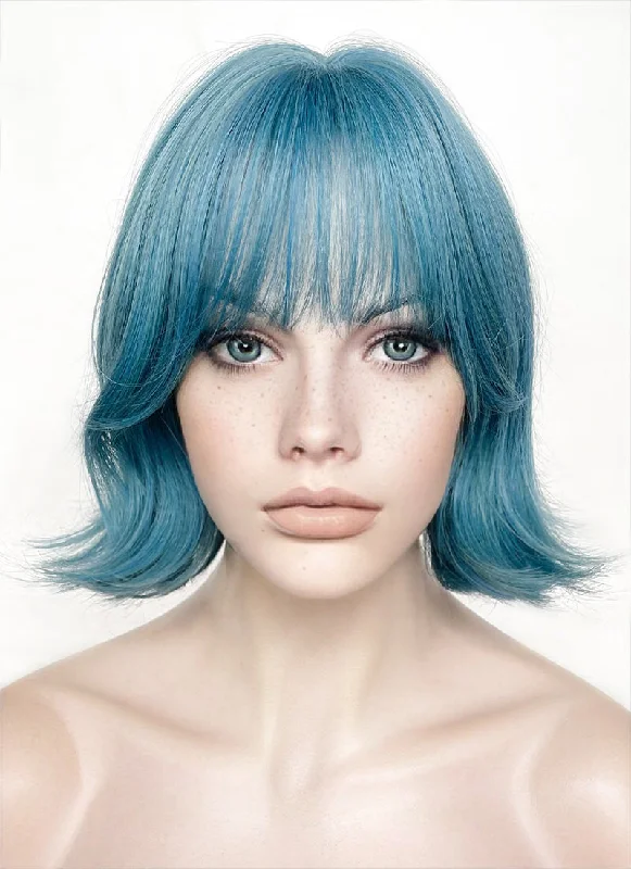 Blue Mixed Green Wavy Synthetic Hair Wig NS488