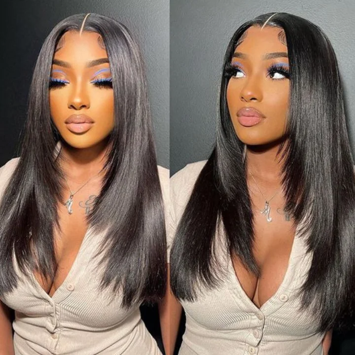 $100 Off Full $100| Throw On & Go Glueless Butterfly Layered Haircut Yaki Straight Lace Wig Flash Sale