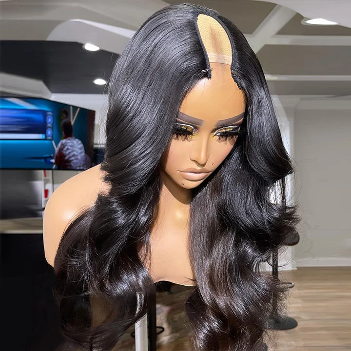 Glueless Brazilian Body Wave U Part Human Hair Wigs No Lace (Super Natural Look)