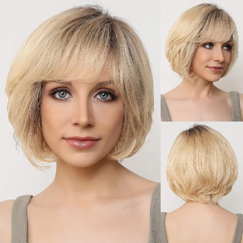 HAIRCUBE Hand-Tied Lace Front Wig Effortless Grace: Light Blonde Remy Human Hair Wavy Wig with Roots