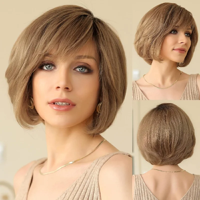 HAIRCUBE Hand-Tied Lace Front Wig Contemporary Chic: Ash Brown Remy Human Hair Wavy Wig