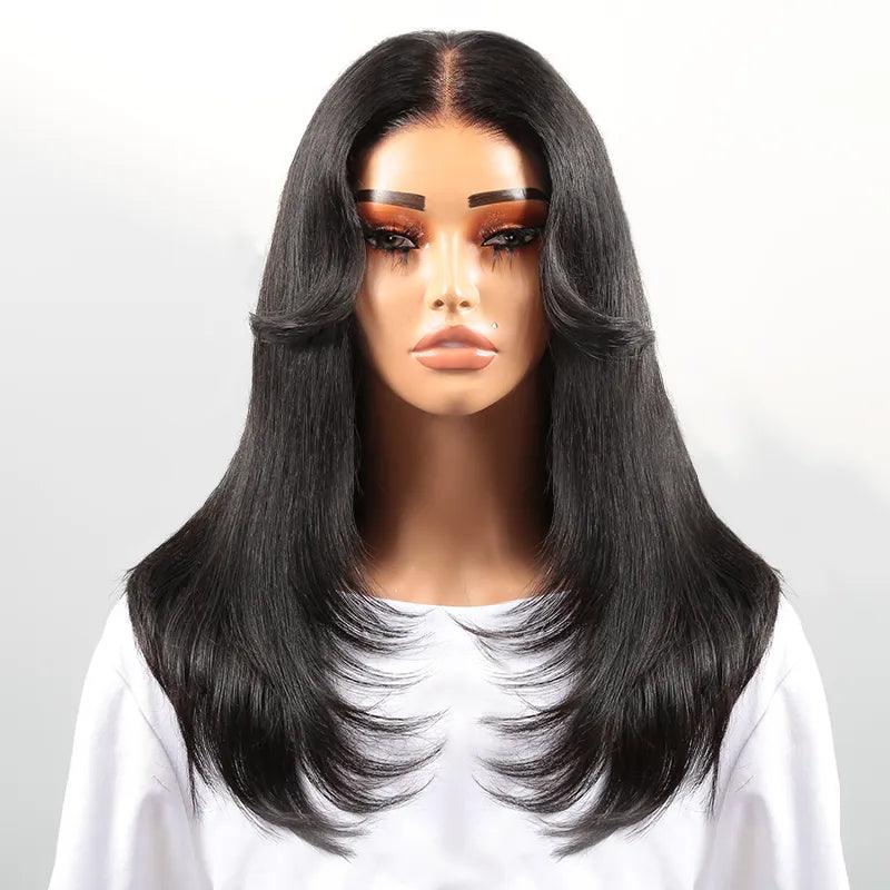 7x5 13x4 Designer Layered Glueless Wear&Go Curtain Bangs Natural Wave Wig