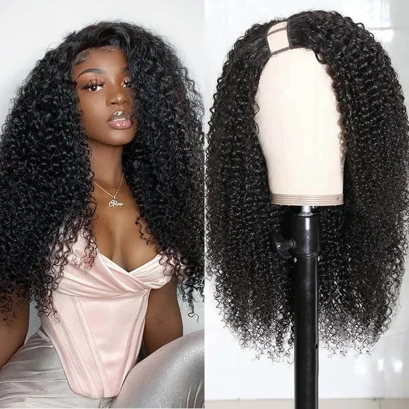 Kinky Curly U-part Wigs 100% Virgin Human Hair Wigs Glueless Wig