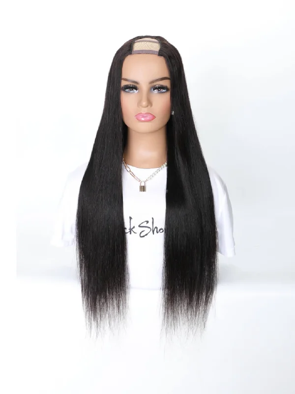 Straight Human Hair U-Part Wig 180% Density