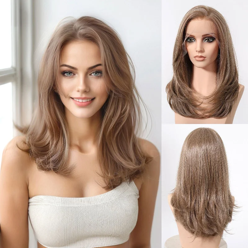 Warm Blonde Layered Cut Synthetic Lace Front Wig by HairCube - 13x6 Natural Parting Style