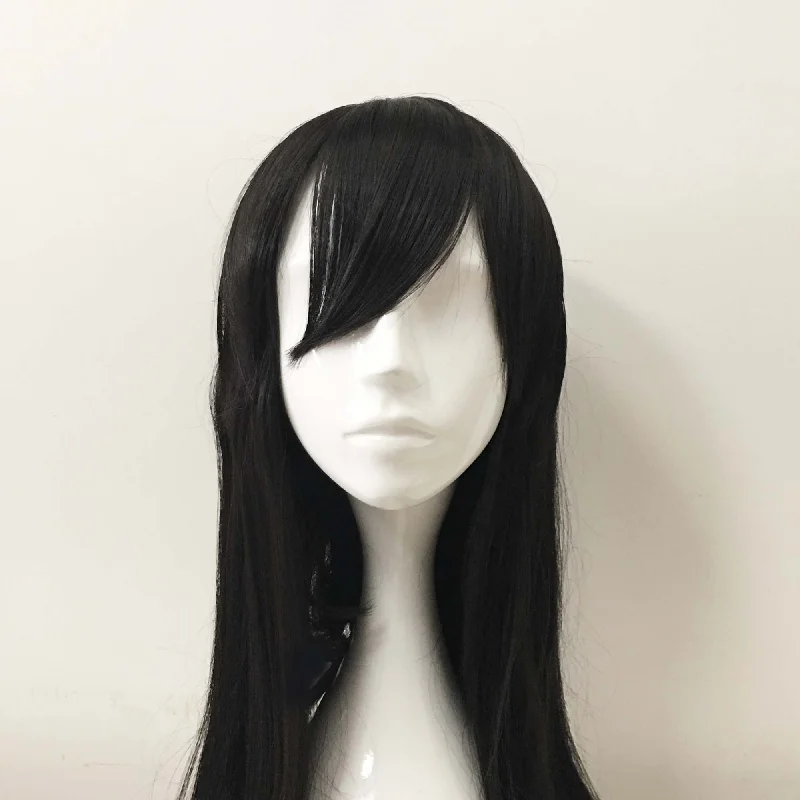 Women Black Long Straight Fringe Bangs Cosplay Wig